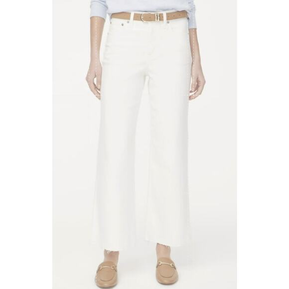 J.Crew Wide-Leg Cut Hem Jean WMNs 28 White Denim Hi-Rise Raw Hem Tall BR051 Crop - Picture 1 of 9